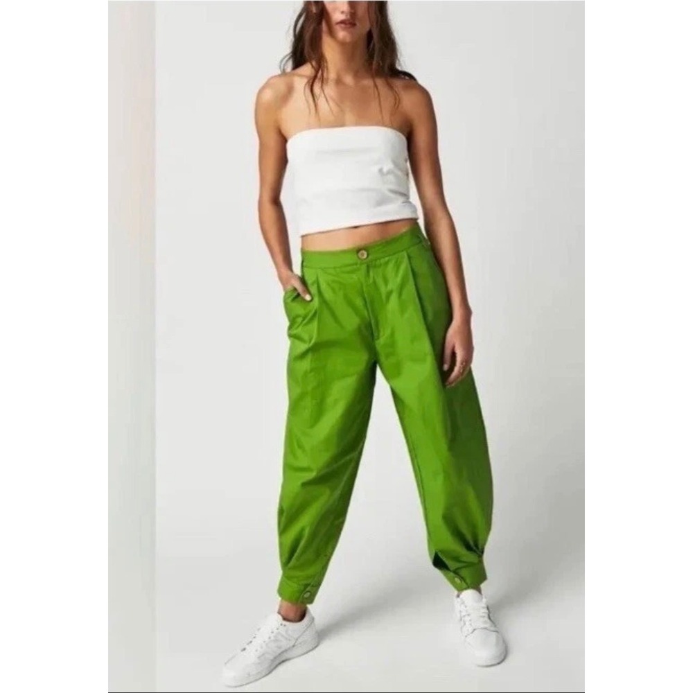 Free‎ People Lucia Kelly Green Pleated Harem Cropped Balloon Pants Size 6 NWT